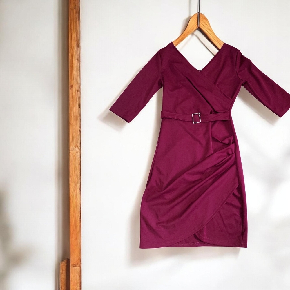 Elegant Women's Wrap Dress in Deep Plum